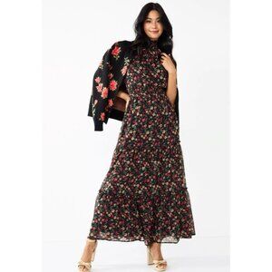 Draper James RSVP Floral Tiered Maxi Dress Chiffon Lined Womens Size Medium